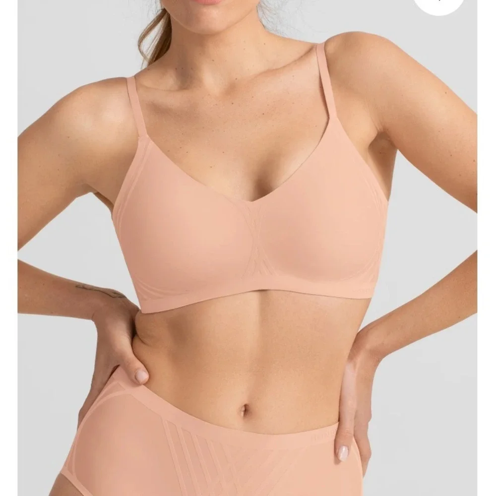 Honeylove LiftWear CrossOver Bra 2X Nude Wireless Support Removable Cup LWBR0301